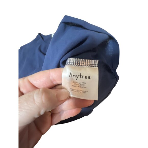 Anytree Navy Blue Cotton Linen Boxy Top & Wide Leg Pants Lounge Set L NWT - Picture 3 of 6